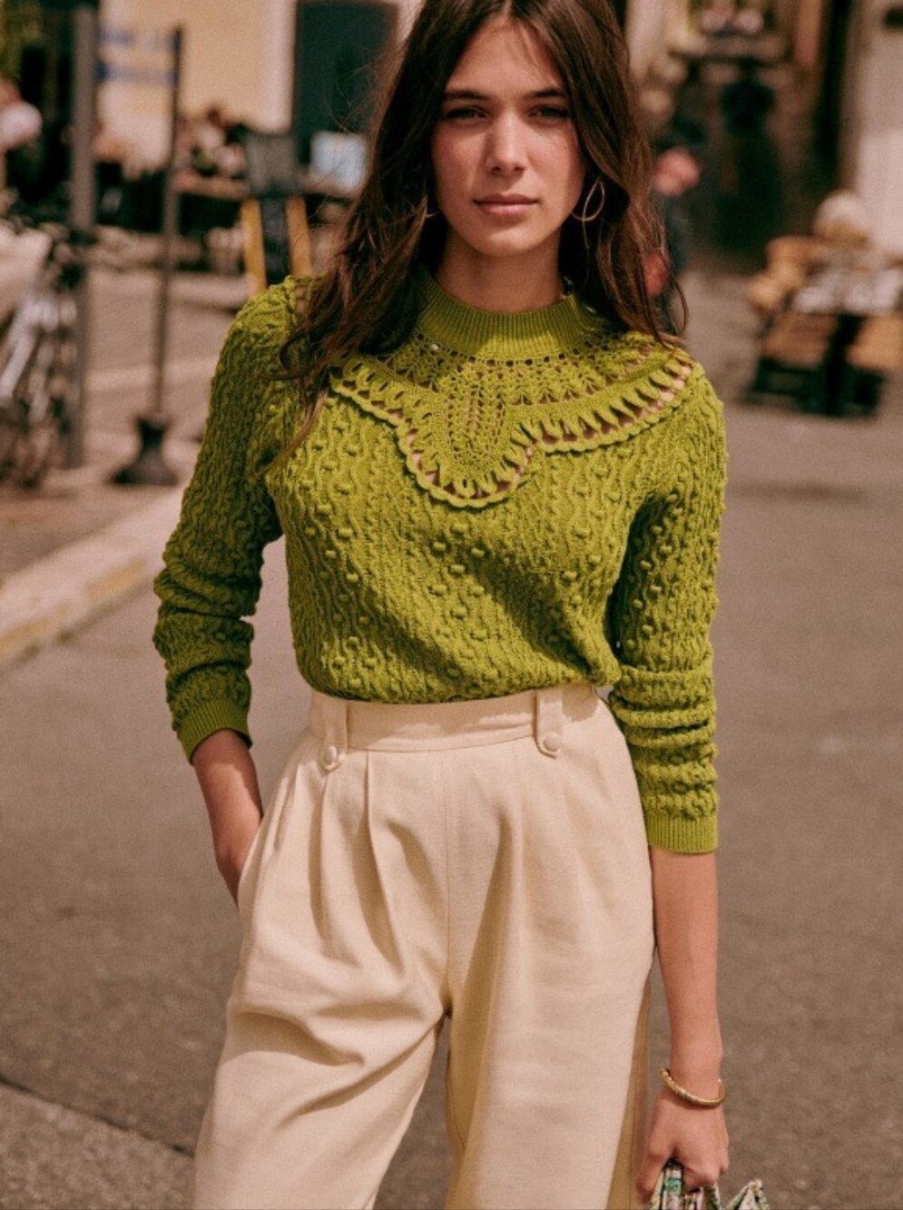 [Sezane] Alessandro Jumper in Green, Size S, Knit, Organic Cotton